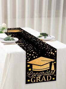 1pc 2025 Graduation Theme Party Table Runner, Congratulations Graduates, Suitable For Graduation Party Gathering Table Center Decor - Multicolor - View 1
