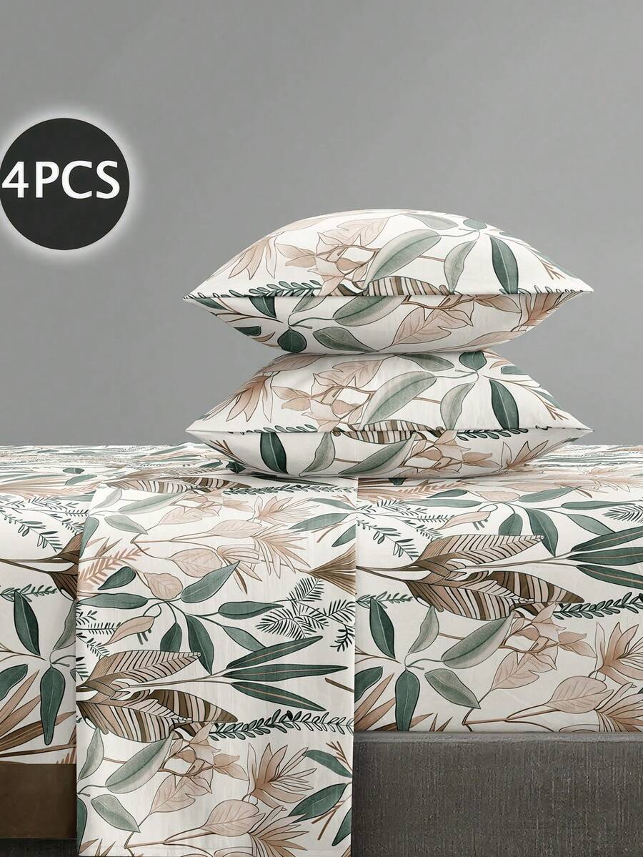 4 件套海军蓝银杏叶花卉图案床单套件易护理超细纤维柔软床上用品套装花卉床笠套件（1 件床单+1 件床笠+2 件枕套）床笠套件特大号双人床尺寸床单深口袋最大 11.8 英寸枕套，柔软透气防皱，更适合睡眠，奢华酒店风格，送给妈妈爸爸朋友的礼物 - 彩色 - 查看 1