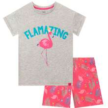 Harry Bear Animal Pyjamas | Girls Flamingo Sloth Panda Pug Pyjamas | Girls Shorts PJs - Watermelon Pink - View 1