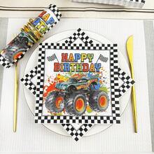 80/40/20pcs 13 * 13 Inch Disposable Happy Birthday Themed Napkins With Vibrant Monster Truck Patterns, Used For Birthday Parties, Banquet Decorations, Wedding Banquets, Family Gatherings, Outdoor Picnics, And Restaurant Decorations