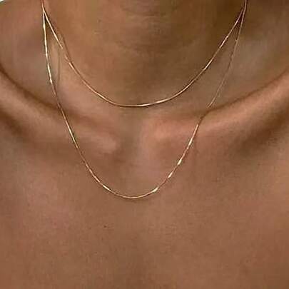 1pc Minimalist High-Quality Metal Double-Layer Snake Bone Chain Necklace, Fashion Unique Design
