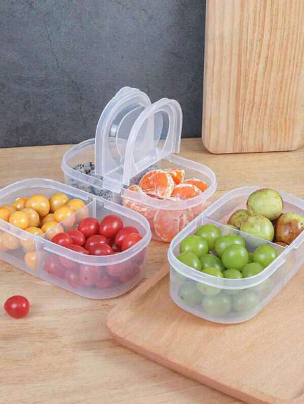 1pc Double-Grid Food Storage Box, Minimalist Clear Storage Box For Kitchen,Kitchen,Summer Beach Party,Food,Camping,Organizer,Room Decor,Kitchen Items."