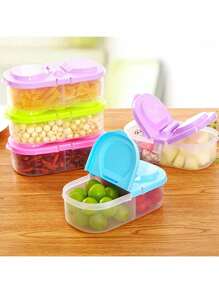 1pc Double-Grid Food Storage Box, Minimalist Clear Storage Box For Kitchen,Kitchen,Summer Beach Party,Food,Camping,Organizer,Room Decor,Kitchen Items."