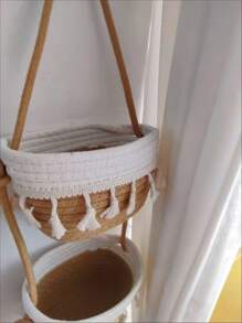 3pcs Wall Hanging Storage Basket Organizer Shelf Rack Hanging Bag Woven Cotton Wire Mesh Wall Mount Room Decor
