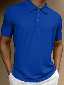 Speed mate Men's Solid Color Stand Collar Casual Polo Shirt - Navy Blue - View 2