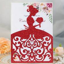 [Glittery Invitation] 10pcs Glittery Pink Laser-Cut Invitation Cards With Insert Insert Card | Elegant Floral & Heart Design, Bridal Shower Party Supplies | Elegant Invitations, Princess, Wedding, Birthday, Baptism - 10pcs/set - View 6