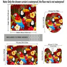 [Popular Choice] 1pc/4pcs Bathroom Shower Curtain Set, Bathroom Decor, Bathroom Mat, Featuring Parrot, Macaw, Tropical Plants, Poodle Patterns, Four Seasons Themed Decoration, Classic Luxury Style Bathroom Accessories, Includes 12 Hooks Fall Decor Back To School