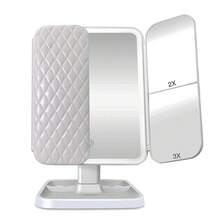 Espejo de Maquillaje Klack con Aumento 1X/2X/3X – LED Recargable con 3 Configuraciones de Luz – Triple Pliegue y Pantalla Táctil con Batería y Cable USB Incluido - Entrega en 24/48 horas desde España - Blanco - Ver 1