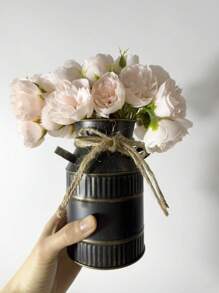 Vintage-Style Milk Can Shaped Iron Vase With Artificial Flowers Set, Vase Suitable For Living Room, Desk, Cafe, Garden Party, Wedding Party Decor