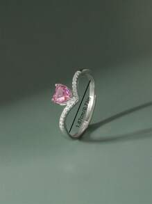 1 pieza Anillo de plata de ley 925 con forma de corazón y circonita cúbica de moda clásica para mujeres