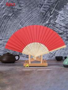 1pc/6pcs/ 7 Inch Folding Fan Black; White; Red Paper Fan Blank Folding Fan Plain Bamboo Blank Plain Paper Summer Cooling,Beach,Travel