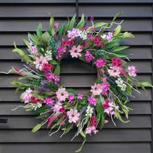 Spring Wreaths For Front Door Outside, Large Flower Spring Door Wreath, Daisy Pink Year Round All Seasons Summer Wreaths, Artificial Home Decor Decorations Holiday (Pink)