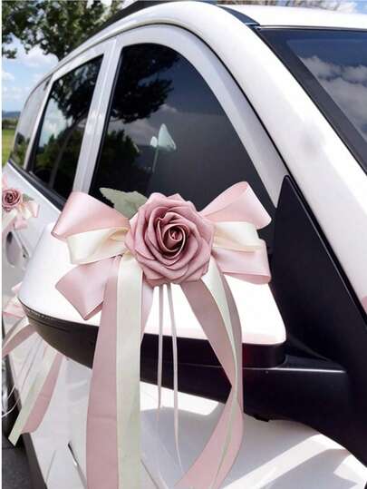 1 Wedding Car Rearview Mirror Door Handle Bow Decoration European And American Retro Color Convoy Flower, Wedding Chair Backrest Decoration, Wedding Decoration, Satin Rose Tie Flower Wedding Supplies Valentine's Day Party Decoration Wedding Decoration, Home Decoration, Mother's Day, Graduation Season Decoration. Summer Birthday Gifts Beach Back To School School Supplies Room Decor