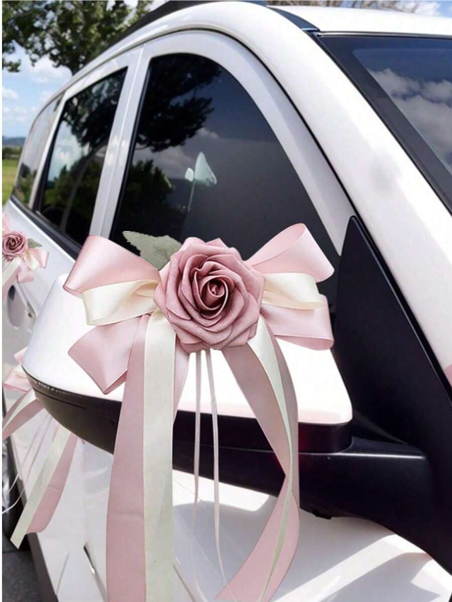 1 Decoración de lazo para el espejo retrovisor y manivelas de la puerta del coche de boda en estilo europeo y americano retro, decoración de flores del cortejo. Decoración de respaldo de silla de boda, suministros de boda, lazos de flores de raso. Decoración para fiesta de San Valentín, decoración para la boda, decoración del hogar, Día de la Madre, decoración de temporada de graduación. Regalos de cumpleaños de verano, útiles escolares, decoración de habitación - Multicolor - Ver 1