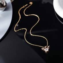1pc Titanium Steel Micro-Inlay Zirconia Deer Antler Pendant Necklace, Suitable For Daily Wear, Best Gift Choice For Women Jewelry