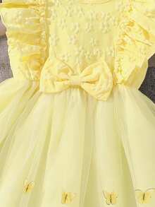 Left Mama 小女孩可爱盖袖薄纱公主裙，夏季 - 黃色 - 查看 5