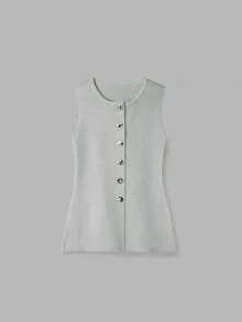 Áo khoác cardigan không tay thanh lịch tối giản dành cho nữ của FOR BEAUTY, thích hợp cho kỳ nghỉ, lễ tốt nghiệp, lễ hội âm nhạc, năm mới. - Xám nhạt - Xem 9