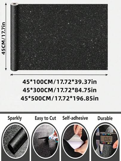 1roll Glitter Zwart Zilver Wallpaper Peel Stick Self Adhesive Removable Bedroom Walls Fabric Contact Paper Cabinets Drawer Dresser Room Home Wand Bathroom ation Stuff Living Ho Art Wallpapers Stickers Sticker view 4