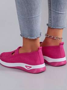 Women's Breathable Soft Sole Slip-On Loafers, Casual Middle-Aged & Elderly Mom Shoes, Plus Size - Pink - View 2