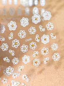 24 PCS Autocollants d'art pour les ongles, fleurs de papillon, 24 feuilles blanches et dorées, autocollants adhésifs DIY 3D, conception artistique, décoration pour les ongles, fournitures de manucure printemps-été pour femmes et filles