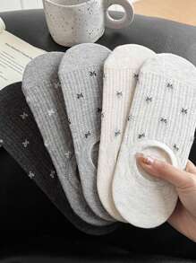 4 paia di calzini da donna leggeri con fiocco, calzini invisibili, comodi, traspiranti e antiscivolo, nei colori bianco, nero e grigio, adatti per la primavera e l'estate