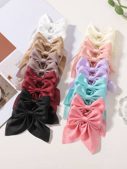 10/20 件 2.75 英寸优雅缎面蝴蝶结发夹，女孩时尚发饰