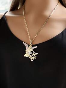 1 件时尚优雅铜合金大天使圣米迦勒圣米格尔吊坠项链，适合母亲节/情人节、情侣、好友、休闲和节日穿着、祈祷