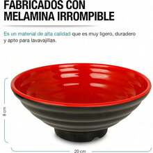 Vajilla de Melamina Estilo Japonés . Incluye: Plato Palillos Reutilizables, Salsero y Cuchara Comida China, Asiática y Ramen - Negro - Ver 4