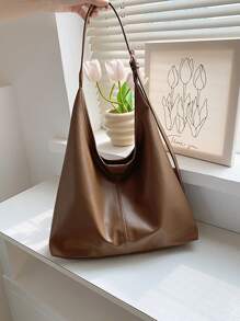Bolso de hombro de gran capacidad y unicolor suave con estilo vintage para mujeres, bolso cruzado versátil con asas, bolso de hombro tipo hobo de gran capacidad, bolso bandolera casual para el trabajo