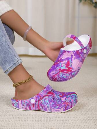 New Women Garden Sandals, Adjustable Slip-On Flat Slippers With Contrast Color, Suitable For Bedroom/Travel/Beach