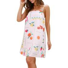 Women Boho Cami Mini Dress Spaghetti Strap Graphic Printed A Line Short Dress Backless Cut Out Colorful Sundress Summer Vacation Beach Streetwear - 紅白色 - 查看 1