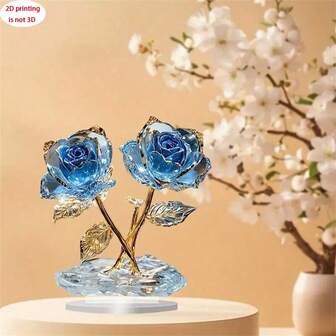 2D Flat Acrylic Decoration, A Dream Acrylic Crystal Blue Rose Tabletop Display (7.1 "7.56" /18 Cm 19.5 Cm), The Perfect Valentine's Day Gift - The Perfect Choice For Your Lover, Suitable For Birthday Gifts, Office Decorations, Rooms, Living Rooms, Mother's Day, Father's Day, Graduation Season.