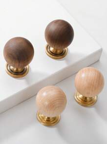 2 Peças Puxador de Madeira de Nogueira Chinesa Retrô com Base de Latão, Puxador Redondo Pequeno Vintage para Móveis de Armário e Gaveta