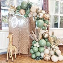 135pcs Grey-Green Balloon Garland Arch Set, Chrome Metal Gold Balloons, Suitable For Kids' /Hunting Party, Wedding, Birthday Decorations