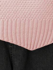 Plus Size Casual Solid Color Crew Neck Knit Sweater Vest - Dusty Pink - View 6