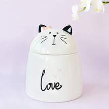 Halloween Cute Black Cat's Ears Shaped Moisture-Proof Sealed Tank, Ceramic Pot Miscellaneous Grain Storage, Candy Cookies Jar/Dish,Dining Room Table Decoration,Ceramic Decorative Canister Storage ,Home Decor - Multicolor - View 9
