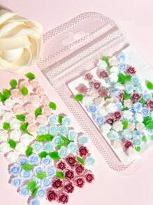 60 piezas Juego de decoraciones para arte de uñas con camelias de 8 mm en rosa/blanco/azul/rojo, decoraciones planas de resina adorables para diseño de uñas, ideales para encanto de uñas de verano, decoración de fundas de teléfono, populares en Japón y Corea, suministros de arte de uñas