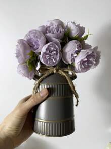 Vintage-Style Milk Can Shaped Iron Vase With Artificial Flowers Set, Vase Suitable For Living Room, Desk, Cafe, Garden Party, Wedding Party Decor