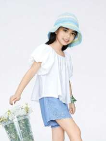 Annil Ropa para niñas, camisa de manga corta para niños de talla media, para el verano
