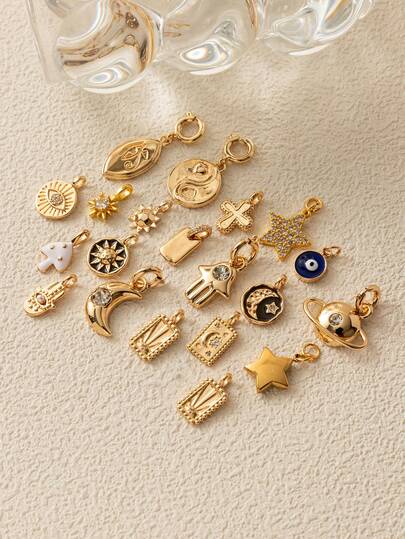 1 pieza Colgante clásico y de moda con diseño de estrella, sol y luna, incrustado con circonita, accesorio de joyería, adecuado para pulseras y collares DIY, chapado en oro de 18K, un regalo para esposas y madres