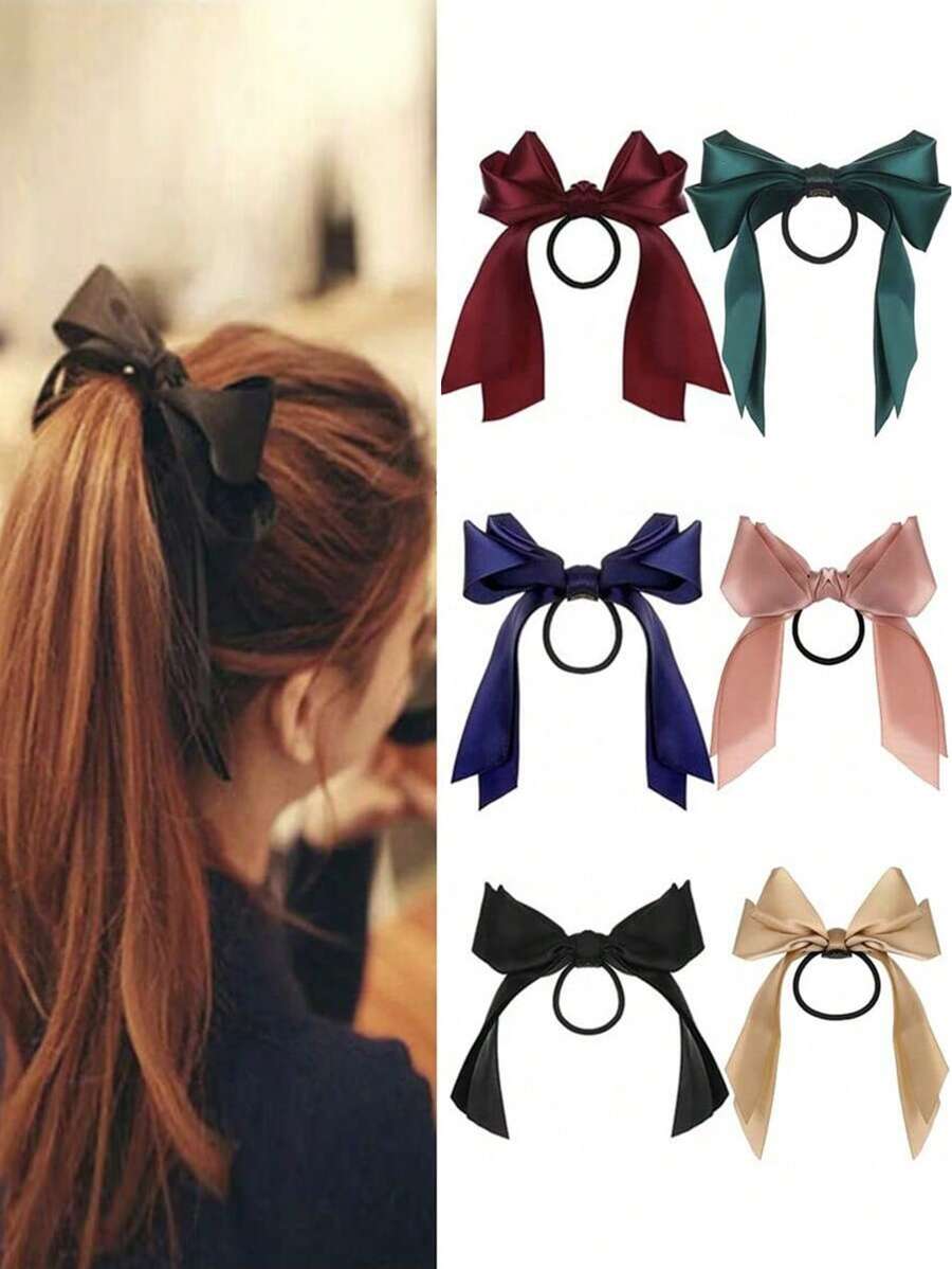 6 Pièces Chouchous à nœud papillon Élastiques Soyeux Bandes de Cheveux Corde à Cheveux nœud de Cheveux Supports de Queue de Cheval Accessoires pour Filles