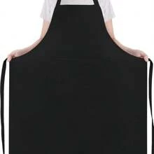 1 Stück/2 Stücke/4 Stücke Große Größen Schwarze Unisex Koch-Schürze, professionelle Schürze mit 2 Taschen, geeignet für Kochen, Arbeit, Backen (Große Größe)