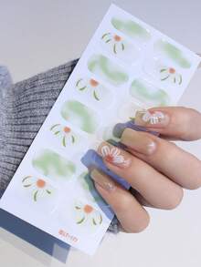 1 miếng dán móng tay tự dính họa tiết hoa che phủ toàn bộ, miếng dán trang trí móng tay hình hoa màu xanh lá cây nhạt - màu xanh lá - Xem 4