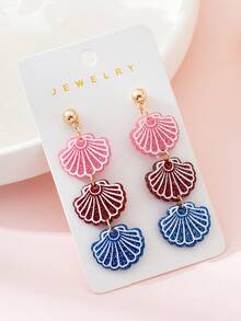 1 Pair Colorful Shell Design Fashion Jewelry Earrings For Women, Perfect Accessory For Beach Vacation & Party - Multicolor - View 3