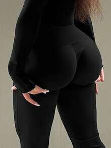 Pantalones de campana elegantes y versátiles con diseño estilizante para tallas grandes - Negro - Ver 4