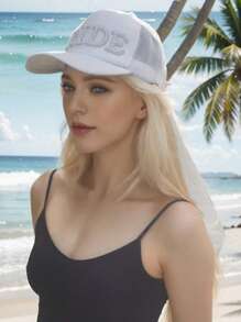 Bride White Pearl Embellished Baseball Cap Sun Hat, Perfect For Wedding Decoration/Bride To Be Bachelorette Party/Bridal Shower/Honeymoon Trip/Wife Gift