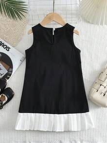 夏季少女可爱蝴蝶结梭织布连衣裙 - 黑色 - 查看 2