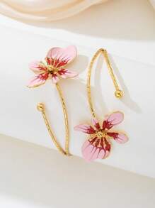 1pc Iron Alloy Double-Head Enamel Glazed Floral Open Bangle, Minimalist And Elegant Design, Suitable For Mother's Day Gift, Parties, And Everyday Wear