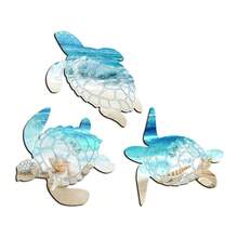 3 piezas de decoración de pared de tortuga de madera - Arte de pared de tortuga marina - Decoraciones de pared de baño de playa oceánica - Arte de pared de vida marina para decoración de baño interior, exterior, oficina - Multicolor - Ver 7