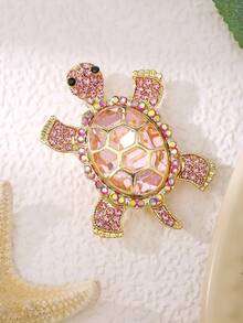 1pc Adorable Rhinestone Crystal Turtle Brooch Pin, Luxury Ocean Animal Suit Accessory, Alloy & Cubic Zirconia, Suitable For Party And Gift - Pink - View 6